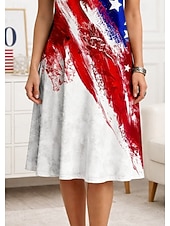  Ημέρα Ανεξαρτησίας Αμερικανική Επέτειος Πατριωτική Γυναικεία Μίντι Φούστα Φόρεμα Τύπος Μπλούζας Καλοκαίρι Καθημερινό Επίσημο Κανονική εφαρμογή Λουλούδια Αφηρημένες Αστέρια και Ράβδοι