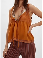 preiswerte Spitzenoberteile-Damen Bluse Spitzentops Camisole-Tanktop Patchwork Spitzenbesatz Einfach Täglich Stilvoll Modern Ärmellos U-Ausschnitt Normale Oberteile Täglich Ferien Ausgehen Schwarz Weiß Gelb Rosa Rote Sommer