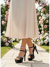 economico Invitato al matrimonio-sandali con plateau e tacco da donna neri, scarpe eleganti con cinturino alla caviglia e suola spessa, eleganti scarpe da invitata a un matrimonio per il prato &amp;matrimoni in giardino