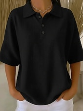  בגדי ריקוד נשים חולצת וופל צבע אחיד אלגנטית פעיל חופשה חצי שרוול צווארון V חולצות ארוכות יומי בָּחוּץ לבוש רחוב לבן אודם כחול סקיי כתום שחור קיץ אביב סתיו