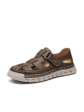 baratos Homens-Sandálias masculinas de couro sintético para uso externo, com design respirável, ideais para férias de verão e passeios casuais.