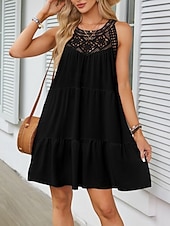 economico Vestiti-Per donna Mini Abito Abiti effetto lino Vestito Estivo Abito a trapezio Abito Estivo Vacanza Casual Quotidiano Spiaggia Vestibilità comoda Semplice Senza Maniche All'americana Blu blu navy Nero Bianco