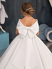 baratos שמלות לילדות פרחים-Ball Gown Sweep Brush Train Flower Girl Dress First Communion Girls Cute Prom Dress Satin with Bow(s) Elegant Fit 3-16 Years