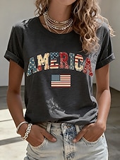  Amerikanischer Unabhängigkeitstag Damen T Shirt Druck Grafik Flagge Stilvoll Klassisch Lässig Kurzarm Rundhalsausschnitt Rundhals Lange Oberteile Täglich Blau Schwarz Weiß Rote Sommer Frühling