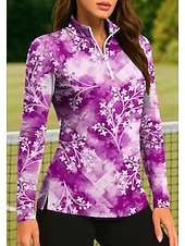baratos Camisa Feminina-Mulheres Tintura Tie Dye Plantas Tropical Botânico floral Tops Camisa polo de caminhada Camisa de tênis Camiseta de tênis Manga Longa Imprimir Quarter Zip Pullover UPF50+ Proteção UV Elástico