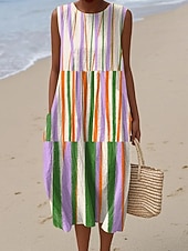 economico Abiti a Strisce e Geometrici-Per donna Abito Midi Vestito Estivo Abito a Tubino Abito a trapezio Vacanza Casual Boho Spiaggia Uscire Vestibilità comoda Grafico Geometrico Astratto Senza Maniche Girocollo Blu Nero Viola chiaro