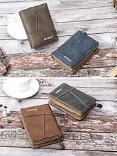 economico Portafogli-Portafoglio bifold da uomo in similpelle, opzioni multicolore, design multiscomparto di grande capacità con tasca portamonete con cerniera, porta carte sottile in stile casual per l'uso quotidiano e business casual