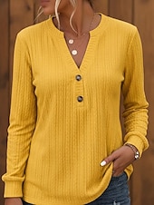 economico Bluse Semplici-Per donna Maglietta Bottoni Tinta unica Elegante Moda Manica Lunga Scollo a V Top Regolari Quotidiano Weekend Blu Nero Bianco Giallo Rosa Primavera Autunno