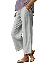 economico gamba larga e vita alta-Per donna Gamba larga Pantaloni Pantaloni casual Vacanza Moda Streetwear Lunghezza intera Vita Alta Semplice Tasca Elastico in vita Confortevole Traspirante Inelastico Quotidiano Vacanza Streetwear