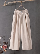  Dámské Bavlněné plátěné kalhoty Kalhoty Kalhoty pro volný čas Rovné prázdniny Módní Šik ven Po kotníky Vysoký pas Bez vzoru Kapsy Elastický pas Prodyšnost Pohodlné Neelastické Denní Dovolená ulice