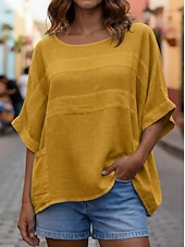 economico T-shirt semplice-Per donna Blusa Tinta unica Elegante Casual Mezza Manica Girocollo Top Regolari Quotidiano Blu Bianco Giallo Rosso Blu marino Estate Primavera