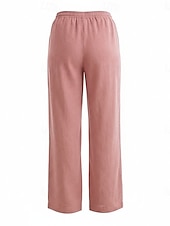 cheap Premium Linen Collection-70% Linen Women's Linen Pants Culottes Wide Leg Wide Leg Chinos Vacation Streetwear Basic Full Length Medium Waist Plain Drawstring Pocket Comfort Inelastic Daily Outdoor claret Deep Green