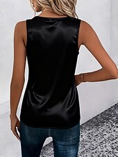 זול חולצות אלגנטיות-בגדי ריקוד נשים עליונית טנק חולצה חולצה ללא שרוולים אחיד מסוגנן קלסי מודרני ללא שרוולים צווארון V חולצות רגילות יומי חגים ליציאה כסף שחור שמפניה קיץ אביב