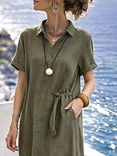 economico Vestito bianco-Per donna Abito maxi Abito a trapezio Abito Estivo Casual Quotidiano Vestibilità regolare Semplice Manica Corta Bavero Nero Grigio scuro Verde militare Estate