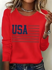 Χαμηλού Κόστους Ημέρα Ανεξαρτησίας Κορυφή-Ημέρα Ανεξαρτησίας Πατριωτικό Γυναικείο T-Shirt Εκτύπωση Γραφικό Σημαία Αμερικανικής Σημαίας Μοδάτο Κλασικό Καθημερινό Μακριά Μανίκια Crew Neck Κανονικά Tops Καθημερινό Μπλε Μαύρο Λευκό Κόκκινο