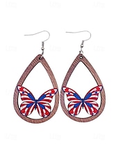 tanie Akcesoria-Amerykański 250. Jubileusz Kwiatowe Drewniane Kolczyki w Kształcie Łzy z Flagą USA lekkie Patriotyczne Biżuteria z Długimi Kolczykami dostępne w wielu stylach Casual Boho Styl na co dzień