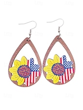 tanie Akcesoria-Amerykański 250. Jubileusz Kwiatowe Drewniane Kolczyki w Kształcie Łzy z Flagą USA lekkie Patriotyczne Biżuteria z Długimi Kolczykami dostępne w wielu stylach Casual Boho Styl na co dzień