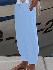 abordables Pantalon droit-Femmes Chinos Pantalon d'été Droit Mode Streetwear Occasionnel Longueur complète Taille haute Uni Avec Poches Ceinture Élastique Confortable Confort Doux Élastique Extérieur Vacances Rue Bleu Noir