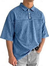 voordelige Klassieke polo voor heren-SoftFade™ Heren Zuurwas Shirt Katoen Polo Shirt Casual Zakelijk Ribbel Polo Kraag Korte Mouwen Mode Basic Effen Kleur Kleurblokken Knopen Gewassen Lente  Herfst Loose Fit Zwart Marineblauw