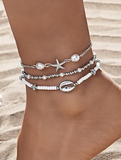 levne Dámský náramek-Dámské vícebarevné bohémské náramky na kotník z pryskyřice a slitiny, perleťový a mušlový design, ideální na dovolenou, běžné nošení.