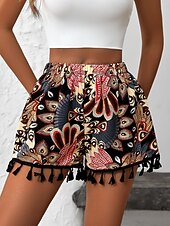 ieftine Bermude-Pentru femei chinez Pantaloni Scurți Pantaloni scurți de vară Vacanță Modă Șic Stradă Scurt Talie Înaltă Floral Franjuri Talie elastică Respirabilitate Comfortabil Respirabil Inelastic Strech Zilnic