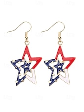 economico Accessori-Orecchini pendenti patriottici in lega per donne per il 250° anniversario degli Stati Uniti stili multipli della bandiera USA e cuori gioielli dichiarativi rossi bianchi e blu per feste e festival
