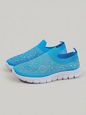 economico Sneakers da donna-scarpe da ginnastica slip-on da donna con strass rosa - tomaia in Flyknit traspirante, leggere &amp;scarpe sportive casual scintillanti per camminare, fare jogging, viaggiare, indossare ogni giorno
