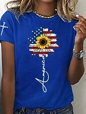 Недорогие День независимости Топ-Патриотическая майка ко Дню независимости Женская футболка графический флаг винтажный стильная классическая с коротким рукавом круглый вырез обычная футболка повседневная выходные печать синий