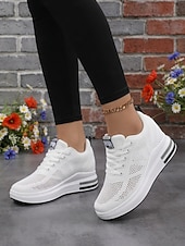 Недорогие Женские кроссовки-Белые женские дышащие кроссовки на платформе Flyknit — легкие, амортизирующие кроссовки для ходьбы, современная повседневная мода для бега, путешествий, работы, спортзала, шопинга. &amp;повседневная