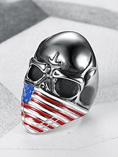  250. Jahrestag der Vereinigten Staaten Männer Edelstahl Totenkopf Ring amerikanisches Flaggen Design mehrfarbig ideal für den Unabhängigkeitstag lässige Alltagskleidung