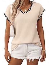 Χαμηλού Κόστους Στερεά Χρώματα-Γυναικεία Πουλόβερ Κομψό Μοντέρνα Κομψό στυλ street Συμπαγές Χρώμα Λαιμόκοψη V Πλεκτό Κοντομάνικο Κανονικά μπλουζάκια Πλέκω Καθημερινά ΕΞΩΤΕΡΙΚΟΥ ΧΩΡΟΥ Σαββατοκύριακο Μαύρο Ανθισμένο Ροζ