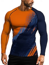 お買い得  ランニングTシャツとタンクトップ-男性用 幾何学模様 抽象的 ランニングＴシャツ アスレチックシャツ ジムシャツ フィットネスシャツ ワークアウトシャツ 夏 春 秋 冬 長袖 UPF 50 UV耐性 UPF50+ ソフト モイスチャーコントロール マウンテンバイク ジムトレーニング ハイキング ウォーキング ジョギング サイクリング ルビーレッド ネービーブルー オレンジ スポーツウェア アクティブウェア