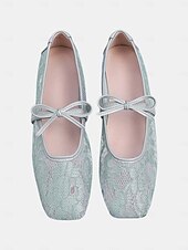 cheap Bridesmaid-Women's Blush Pink Lace Ballet Flats, Bow-Tie Comfortable Dress Shoes, Elegant Bridesmaid Flats for Garden Weddings