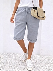 voordelige Bodems-Dames Katoenen linnen shorts Capri broeken Vrijetijdsbroek Zomer korte broeken Vakantie Basic Knielengte Medium Taille Effen Comfortabel Inelastisch Donker Grijs Zwart Wit Oranje Zomer Lente