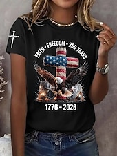 ieftine Ziua Independenței Top-Ziua Independenței Americană Aniversare Patriotic Femei Tricou Print Grafic Steag Litera Șic Clasic Casual Manșon Scurt Gât Regulamentar Topuri Lungi Zilnice Albastru Negru Alb Roșu Vară Primăvară
