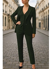 cheap Women's Suits-Women's 3 Pieces Suits Formal Wedding Guest Stretch Crepe Elegant Simple Minimalist Long Sleeve Ankle Length Peak Lapel Single Breasted
