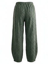 cheap Premium Linen Collection-70% Linen Women's Linen Pants Chinos Summer Pants Bloomers Vacation Streetwear Basic Full Length Medium Waist Plain Pocket Elastic Waistband Comfy Inelastic Daily Outdoor Street Violet Teal Dark