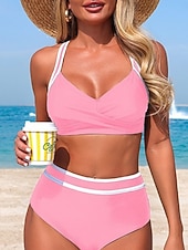 economico Bikini-Per donna Costumi da bagno Bikini Due pezzi Mutande Costume da bagno Controllo della Pancia Vita alta Snello Senza schiena Vacanza Abbigliamento da Spiaggia A righe Scollo a V Senza Maniche Costumi