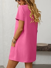 cheap Plain Dress-Women's Mini Dress Casual Dress Elegant Fashion Modern Outdoor Vacation Going out Regular Fit Plain Short Sleeve Square Neck Black Green Rose Red Light Blue Summer Spring