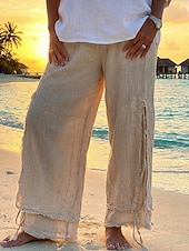 economico Fondi-Per donna Pantaloni effetto lino Gamba larga Pantaloni Pantaloni casual Vacanza Moda Streetwear Lunghezza intera Vita Alta Semplice Elastico in vita Confortevole Inelastico Quotidiano Ferie Uscire