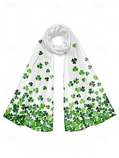  Bufanda de poliéster con diseño de trébol para mujer, de gasa transpirable, con estampado de trébol verde, perfecta para el Día de San Patricio y para uso diario.