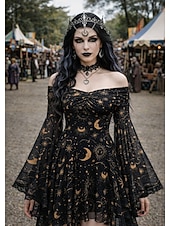 economico Vestito-Medievale Steampunk Vestito Costume di fantasia Lunghe Strega Vampiro Costume Per donna Fantasia Halloween Carnevale Performance LARP Fiera Rinascimentale Adulti Vestito