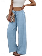 ieftine picior lat și talie înaltă-Pentru femei Pantaloni Pantaloni casual Drept Modă Șic Stradă De Bază Lungime totală Talie Înaltă Simplu Cordon Buzunar Talie elastică Comfortabil Inelastic Zilnic Vacanță Stradă Negru Bleumarin