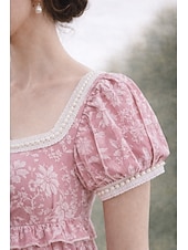 preiswerte Kleid-Retro Vintage Mittelalterlich Renaissance Bodenlang Kleid Ballkleid Kleid im Regency-Stil Puffärmel / Ballon Jacquard Blumen Kostüm Damen Halloween Karneval Abschlussball Hochzeit Maskerade Erwachsene
