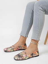 voordelige Platte damesschoenen-Dames Mary Jane ballerina's met bloemenprint - casual stijl met bandje, comfortabele alledaagse schoenen voor dames, ideaal voor reizen, theekransjes en informele uitjes. &amp;dagelijkse kleding