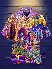 economico Magliette di Halloween-Camicia uomo Halloween musica hippie estate hawaiana a bottoni maniche corte moda streetwear casual hawaiana estate primavera colletto cubano stampa abbottonata bianca nera  verde gialla