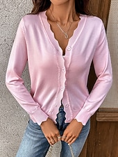 economico Cardigan Pieno-Per donna Felpa Cardigan Elegante Moda Streetwear Tinta unica Scollo a V Bottoni Lavorato a maglia Manica Lunga Top Regolari Maglia Quotidiano All'aperto Weekend Nero Bianco Estate Primavera