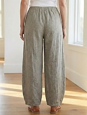 cheap Premium Linen Collection-70% Linen Women's Linen Pants Chinos Summer Pants Bloomers Vacation Streetwear Basic Full Length Medium Waist Plain Pocket Elastic Waistband Comfy Inelastic Daily Outdoor Street Violet Teal Dark