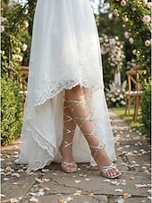 economico sposa-sandali da donna con tacco alto e cinturino color carne - eleganti scarpe da sposa con lacci per spose, matrimoni in giardino e occasioni speciali