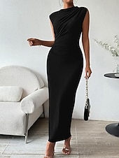 preiswerte Einfaches Kleid-Damen Maxikleid Abschlussballkleid Partykleid Freizeitkleid Cocktailkleid Elegant Mode Modern Outdoor Abendgesellschaft Party Normale Passform Einfach Ärmellos Hoher Ausschnitt Schwarz Burgunderrot